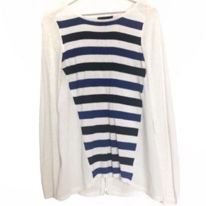 Romeo & Juliet Couture White Chiffon Striped Sheer Back Long Sleeve Tee Small